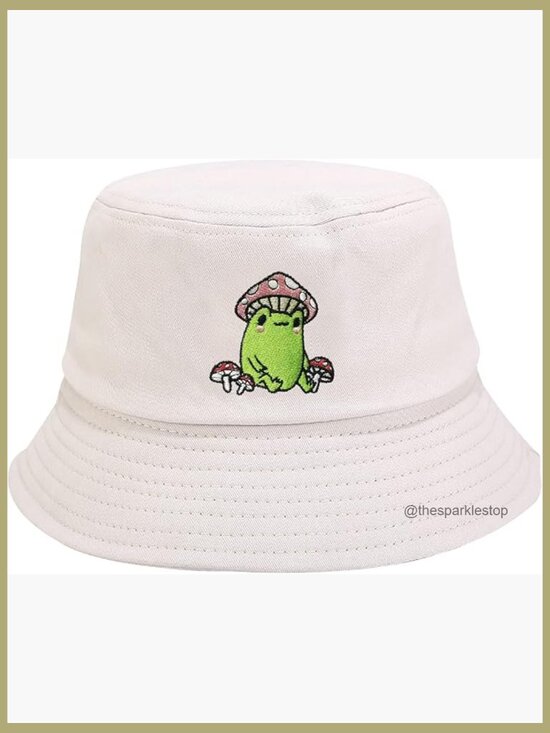 Embroidered Frog with Mushroom Bucket Hat, Cotton, Unisex main image 5